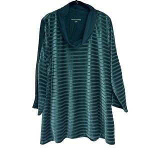 Soft Surroundings New Tunic Top Size XL‎ Teal/Green Velvet Burnout Striped Sheer